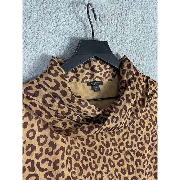 Ann Taylor Petite SP Leopard Print Blouse Long Sleeve Tie Neck Top - Picture 7 of 11